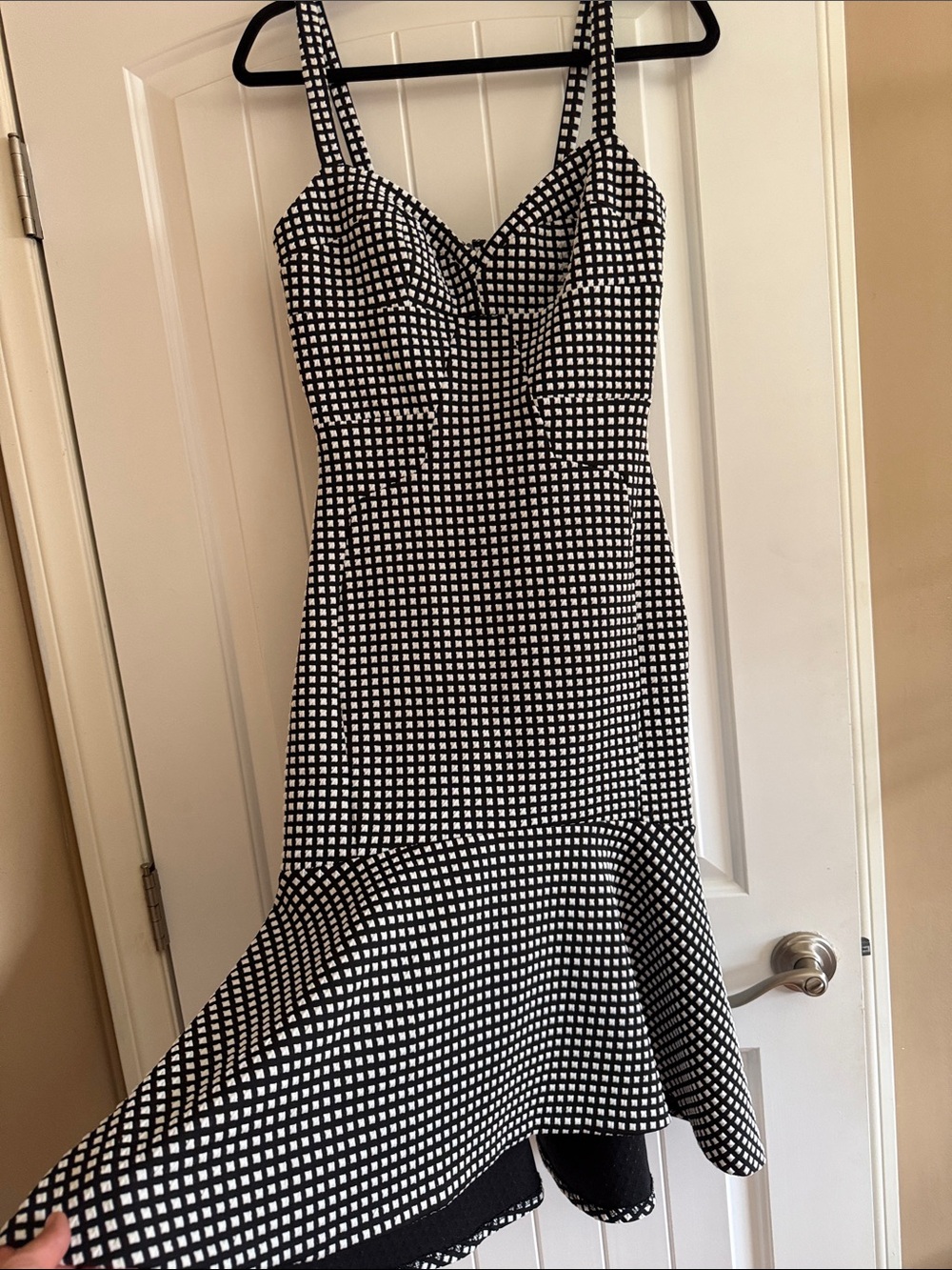 Amanda Uprichard Black and White Square-Print Midi Dress